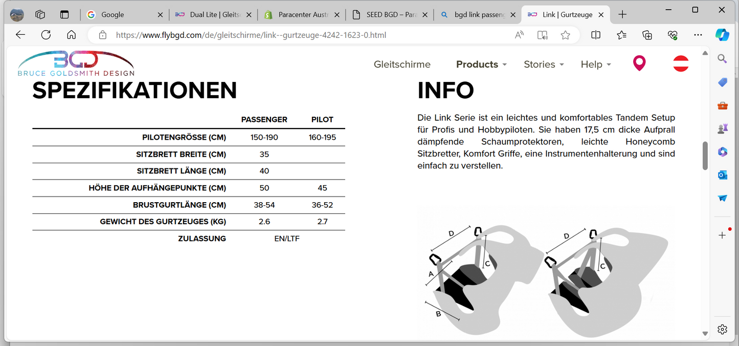 BGD Link - Tandem Gurtzeug (Pilot)